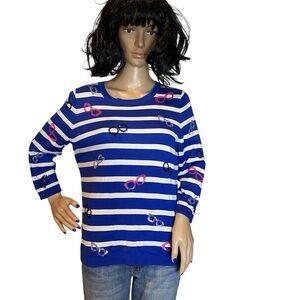 Talbots Striped Lightweight Sweater with Sequins Glasses Size Large Petite VGC